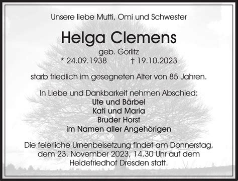 Helga Clemens Traueranzeige Sächsische Zeitung