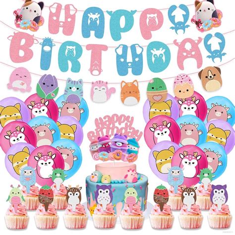 Squishmallows Birthday Theme Hbd Banner Big Cake Topper Cupcake