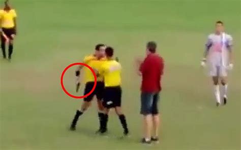 Shocking Moment Brazilian Referee Pulls Out Gun At Match