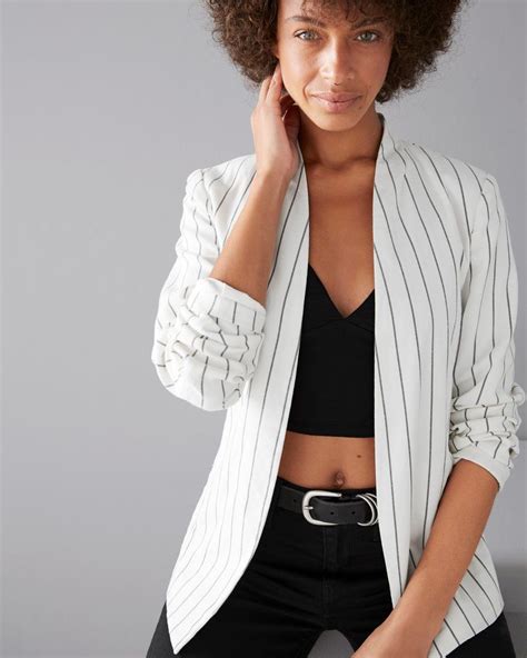 Stripe Blazer In 2020 Womens Striped Blazer White Blazer Outfits Black N White Blazer