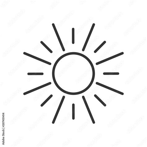 Black isolated outline icon of sun on white background. Line Icon of ...