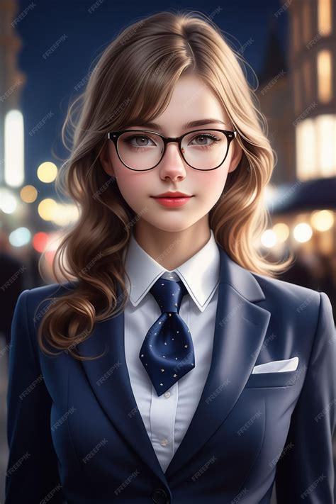 Premium Photo A Pretty European Girl In Suit And Glasses Is Standing On The Street At Night In