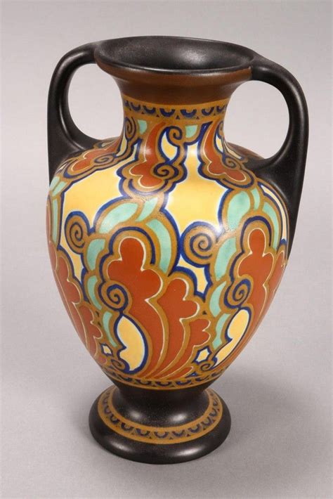 Gouda Regina Twin Handled Pottery Vase Of Baluster Form In Gouda