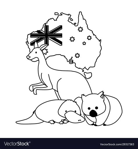 Animals australia with map Royalty Free Vector Image