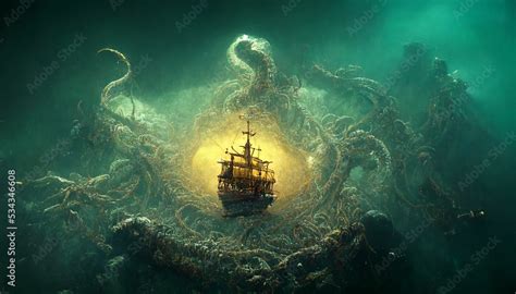 Above the water is a large Spanish Galleon filled with Treasure, under ...