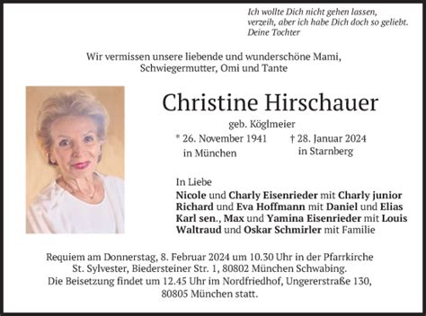 Traueranzeigen Von Christine Hirschauer Trauer Merkur De