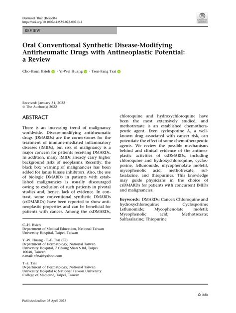 PDF Oral Conventional Synthetic Disease Modifying Antirheumatic Drugs