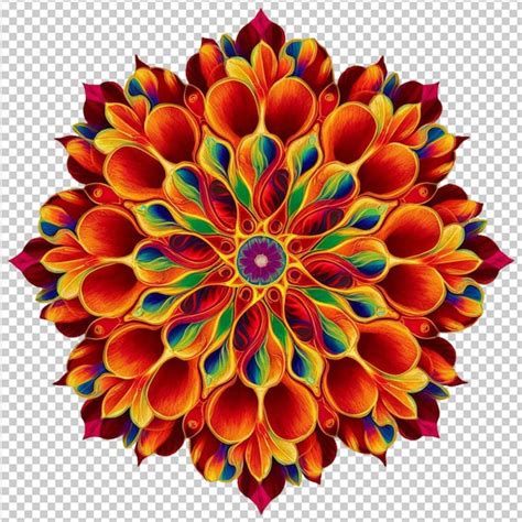 Colorful Circular Rangoli With Intricate Floral Patterns Isolated