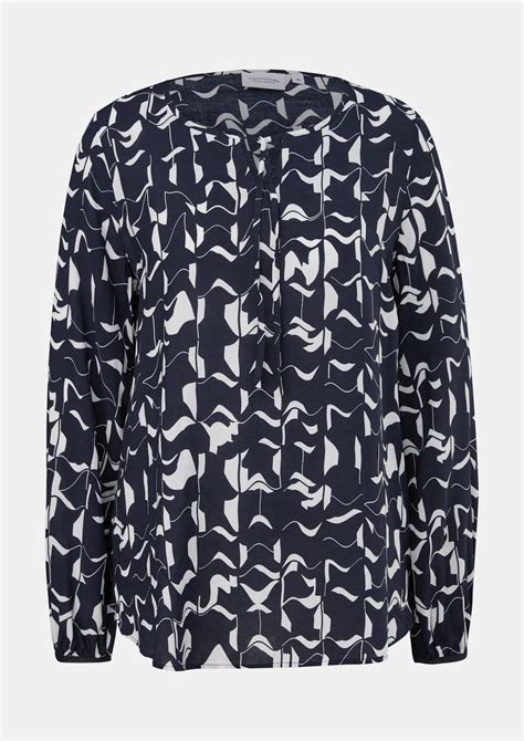 Semi Sheer Long Sleeve Blouse With An All Over Print Navy Comma