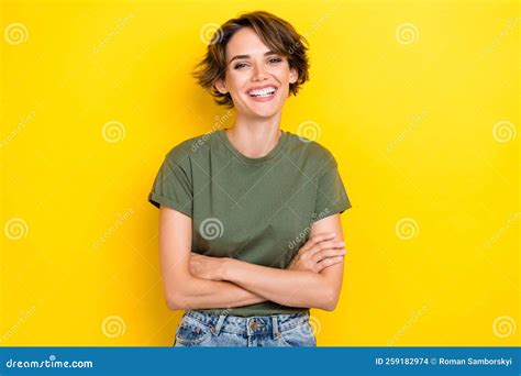 Photo Of Adorable Lovely Pretty Girl With Bob Hairstyle Wear Khaki T