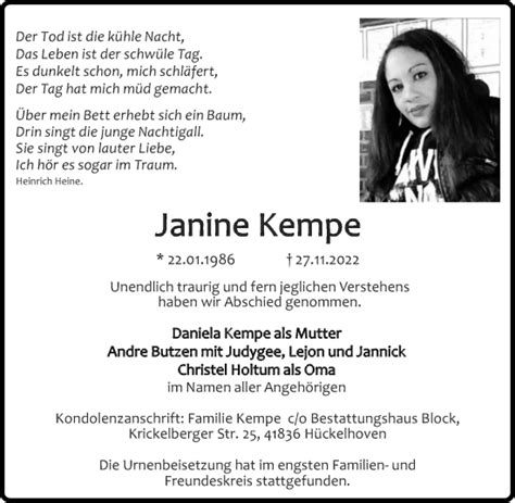 Traueranzeigen Von Janine Kempe Aachen Gedenkt