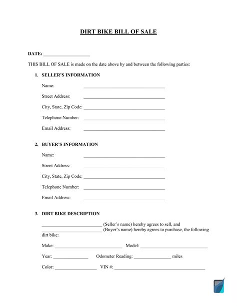 Free Dirt Bike Bill Of Sale Form Template FormsPal Form 1957 Bill