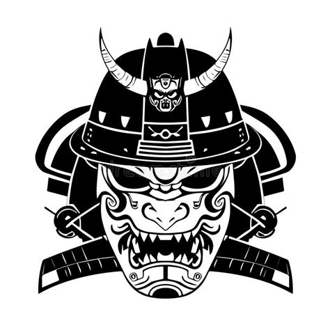 Japanese Demon Oni Mask Design Black Masked Samurai Stock Vector