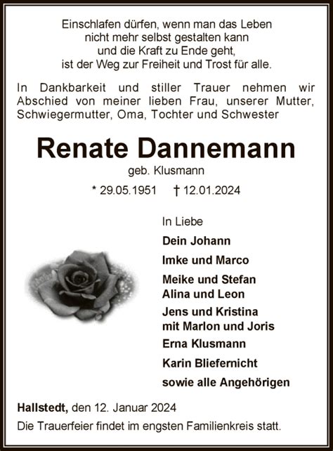 Traueranzeigen Von Renate Dannemann Trauer Kreiszeitung De