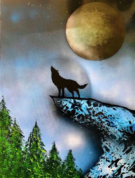 Full Moon Wolf Painting by Willy Proctor