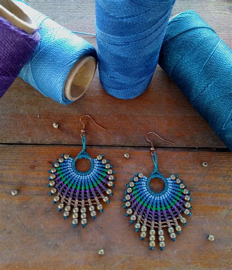 Macrame Boho Chic Earrings With Hematite Beads The Colours Are