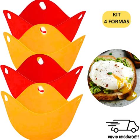 Kit Conjunto 4 Formas Ovos Poché Silicone Molde Para Cozinhar Ovo sem