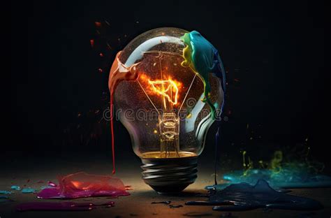 Electric Light Bulb Exploding With Paint And Glass A Creative Idea