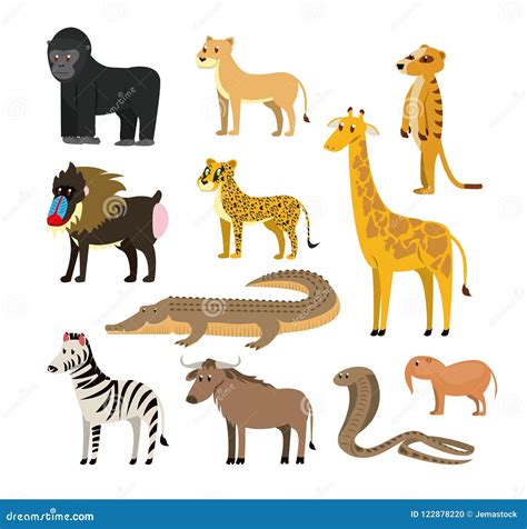 Set of Wild African Animals Stock Vector - Illustration of collection ...