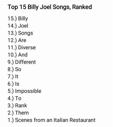 Top 15 Billy Joel Songs, Ranked : r/BillyJoel