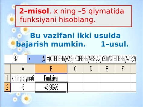 Урок на тему MS EXCELda matematik amallar va funksiyalarni qollash