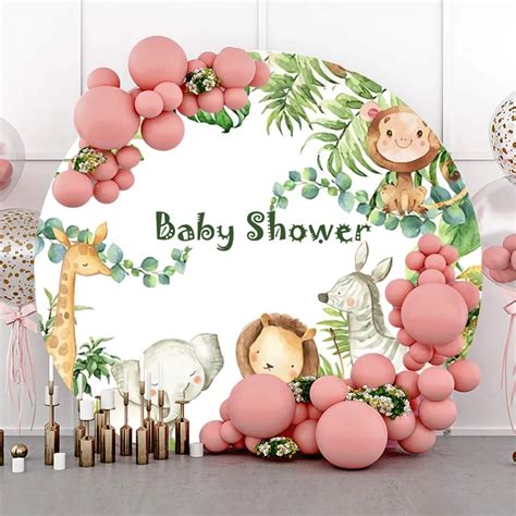 Buy Leowefowa Polyester Safari Baby Shower Round Backdrop 5x5ft Cartoon