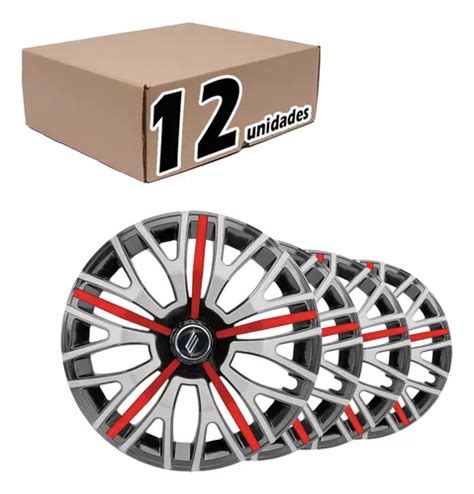 Kit 12 Calotas Elitte 4503 Triton Sport Silver Red Aro 14