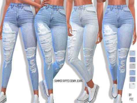 The Sims Resource Summer Ripped Denim Jeans By Pinkzombiecupcakes