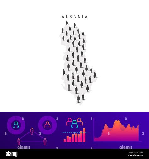 Mappa Dei Popoli Dellalbania Silhouette Vettoriale Dettagliata Folla