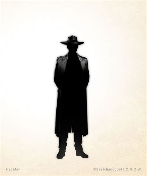 The Silhouette Of A Man In A Hat And Coat Is Shown Against A White