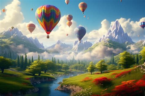 Premium Photo Colorful Hot Air Balloons Floating Over A Pictures