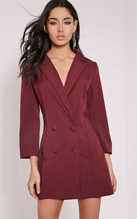 Tobyn Burgundy Double Breasted Blazer Dress Prettylittlething Usa