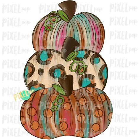 Funky Stacked Pumpkins Pink Sublimation Design Hand Drawn Design