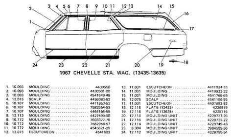 13435 13635 Station Wagon Body Side Moldings 1967 Chevelle Reference CD