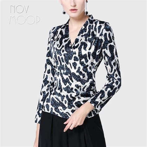 Sexy Leopard Print Ladies Natural Silk Tops And Blouses Sexy V Neck