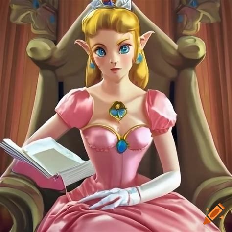 Link Dressed As Princess Peach Reading A Book