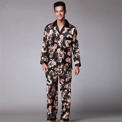 Men Silk Like Pajamas Set Autumn Winter Pyjama Suit Full Sleeved