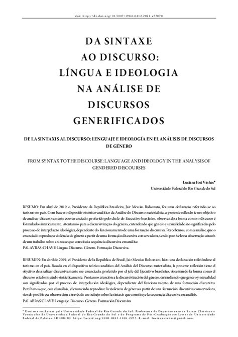 Pdf Da Sintaxe Ao Discurso Língua E Ideologia Na Análise De