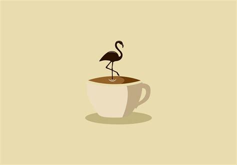 Illustration Of A Flamingo Bird Walking On Coffee Vector Art