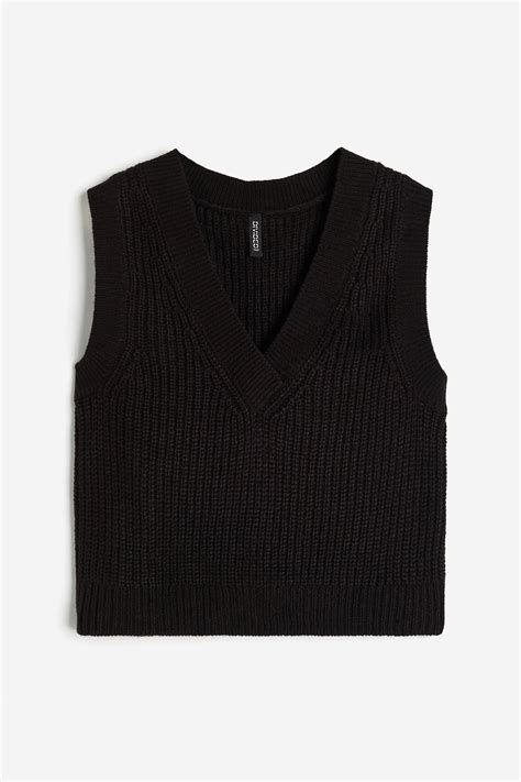 Rib Knit Sweater Vest Black Ladies Handm Us