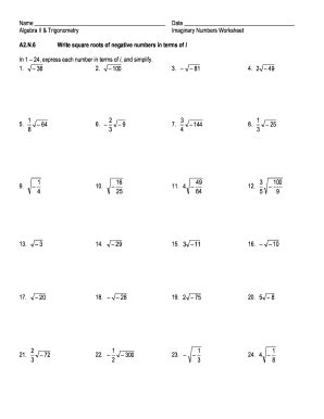 Square Roots Of Negative Numbers Worksheet Fill And Sign Printable