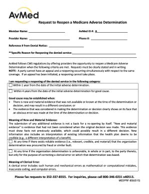 Fillable Online Avmed Request To Reopen A Medicare Adverse