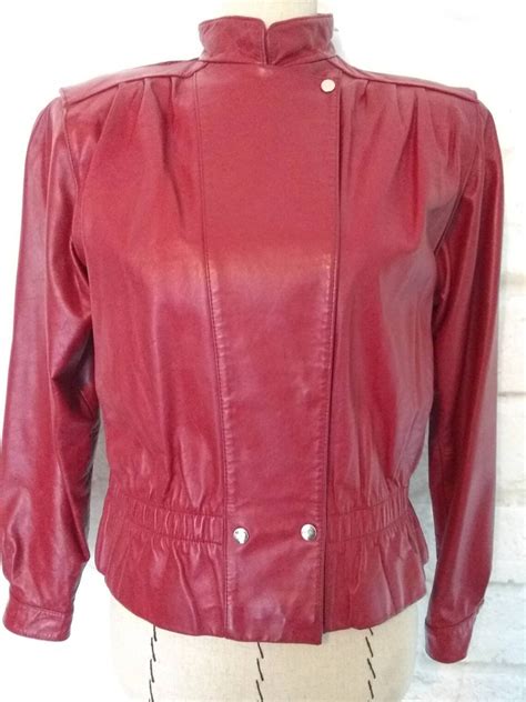 Women Leather Jacket Red Speciale 80s 90s Vintage Genuine Real