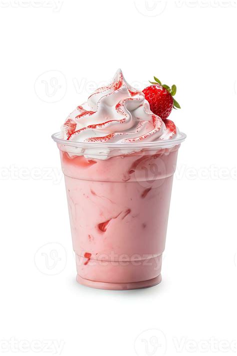 Strawberry Milkshake In Plastic Takeaway Cup Isolated On White