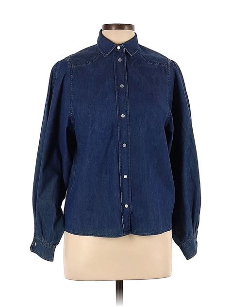 Weekend Max Mara Cotton Solid Blue Long Sleeve Button Down Shirt