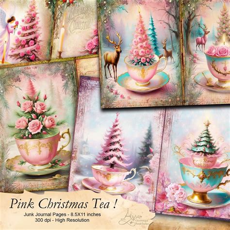 Pink Christmas Tea Junk Journal Kit Christmas Vintage Merry Christmas