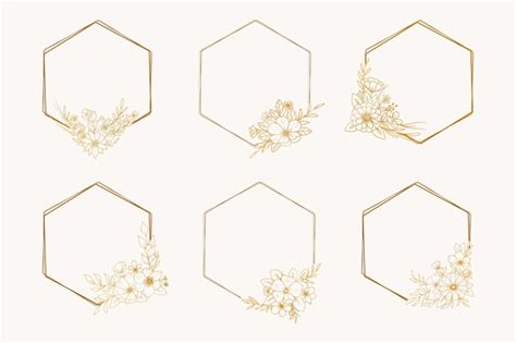 Premium Vector Gold Hexagon Floral Frames