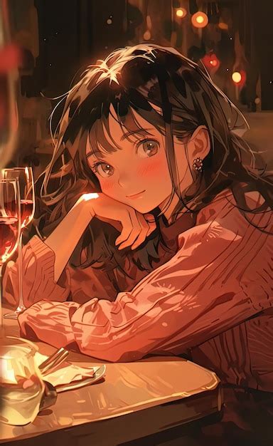 Premium Photo | Beautiful young anime woman drinking wine in a ...