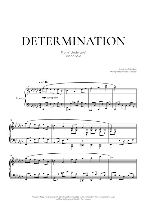 Determination Arr Pedro Merendi By Toby Fox Sheet Music For Piano