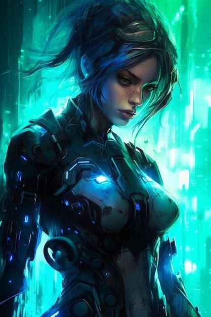 Premium AI Image A Girl With A Blue Mask And A Futuristic Look